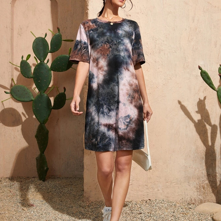 Tie Dye Round Neck Tee Dress Image 3