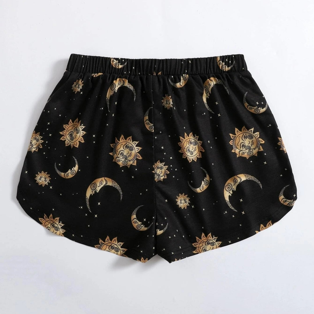 Moon and Sun Print Knot Front Shorts Image 2