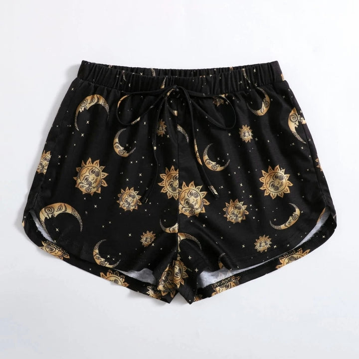 Moon and Sun Print Knot Front Shorts Image 3