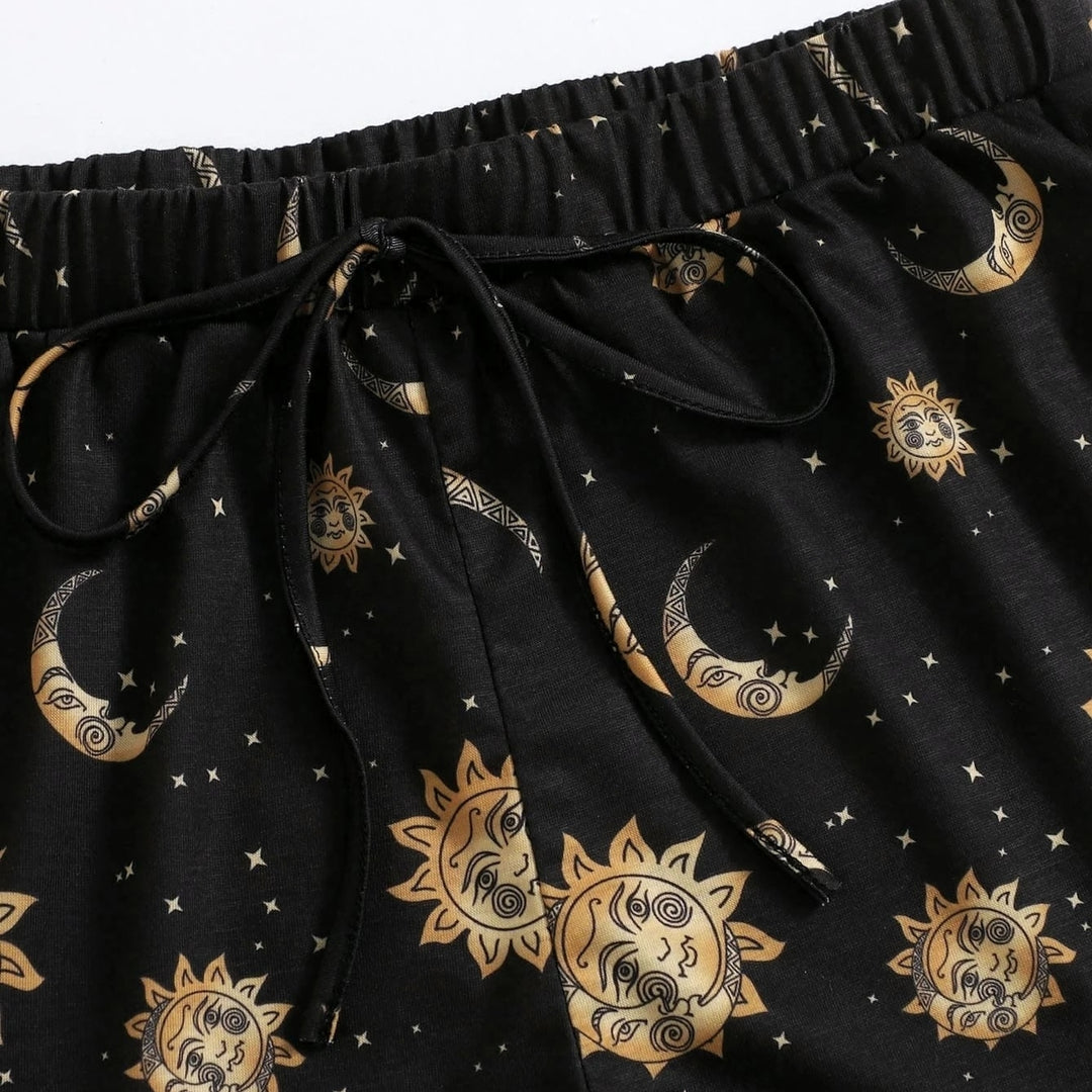 Moon and Sun Print Knot Front Shorts Image 4