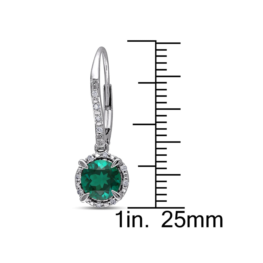 1.70 Carat (ctw) Lab-Created Emerald Drop Earrings in 10K White Gold with Diamonds Image 3