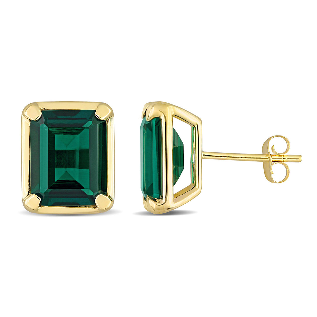 5.60 Carat (ctw) Lab-Created Emerald Octagon Solitaire Stud Earrings in 14K Yellow Gold Image 1