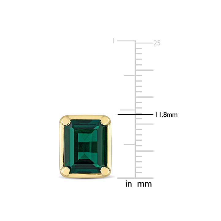 5.60 Carat (ctw) Lab-Created Emerald Octagon Solitaire Stud Earrings in 14K Yellow Gold Image 3
