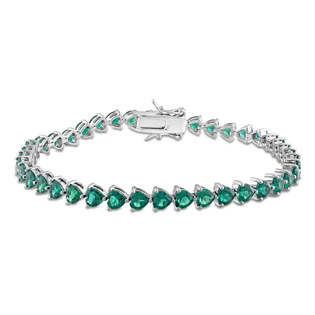 9.40 Carat (ctw) Lab-Created Emerald Heart Bracelet in Sterling Silver (7.50 Inches) Image 1