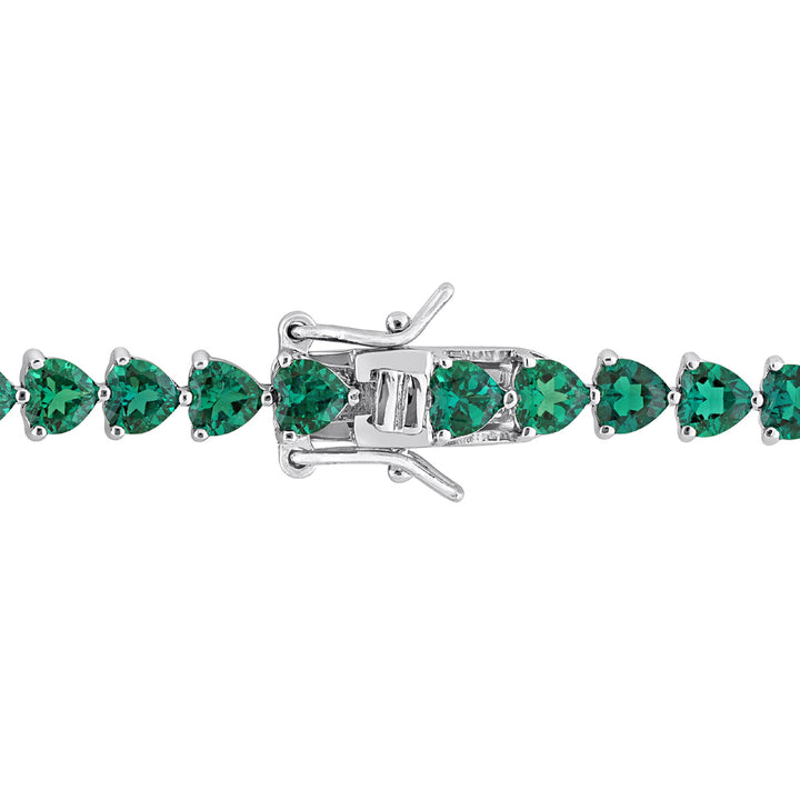 9.40 Carat (ctw) Lab-Created Emerald Heart Bracelet in Sterling Silver (7.50 Inches) Image 3