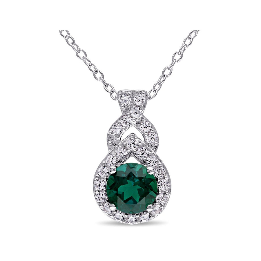 1.46 Carat (ctw) Lab-Created Emerald and White Sapphire TearDrop Pendant Necklace in Sterling Silver with Chain Image 1