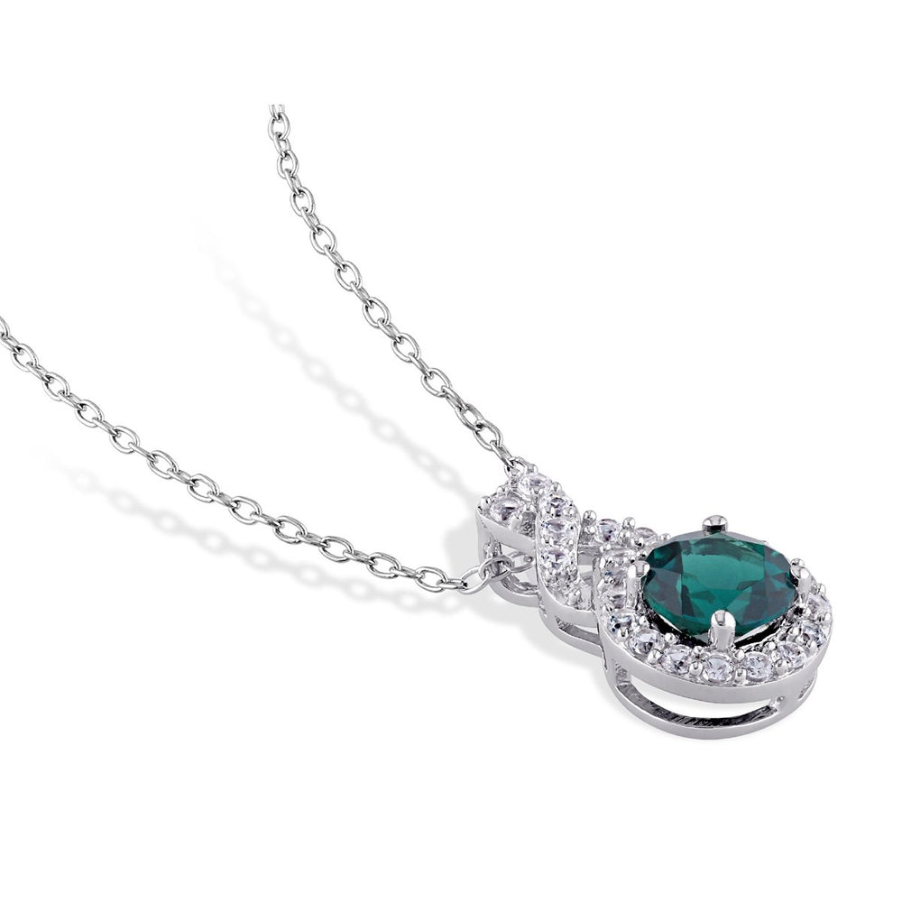 1.46 Carat (ctw) Lab-Created Emerald and White Sapphire TearDrop Pendant Necklace in Sterling Silver with Chain Image 2