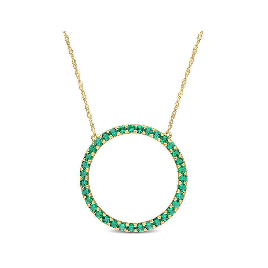7/8 Carat (ctw) Lab-Created Emerald Circle Pendant Necklace in 10K Yellow Gold with Chain Image 1
