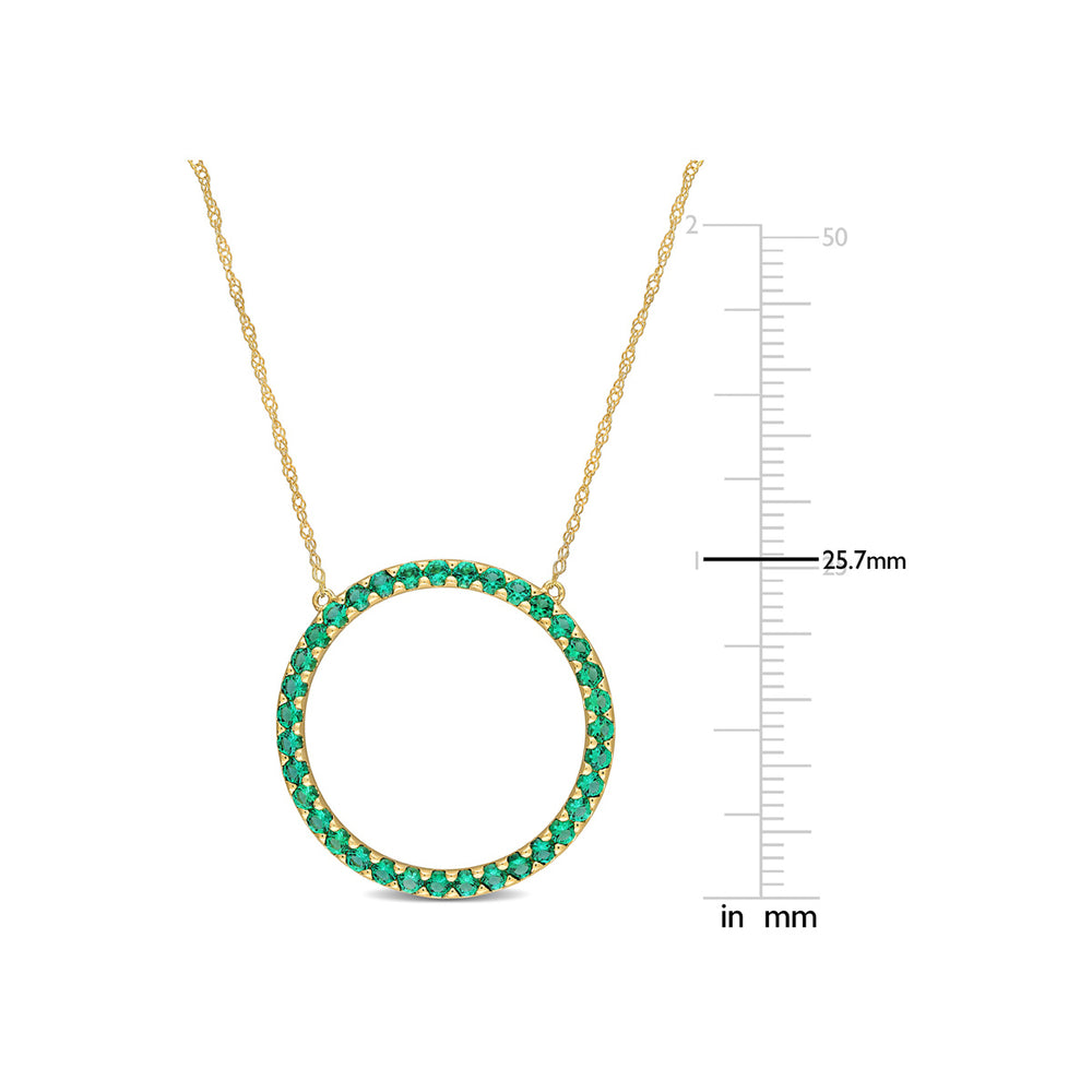 7/8 Carat (ctw) Lab-Created Emerald Circle Pendant Necklace in 10K Yellow Gold with Chain Image 2