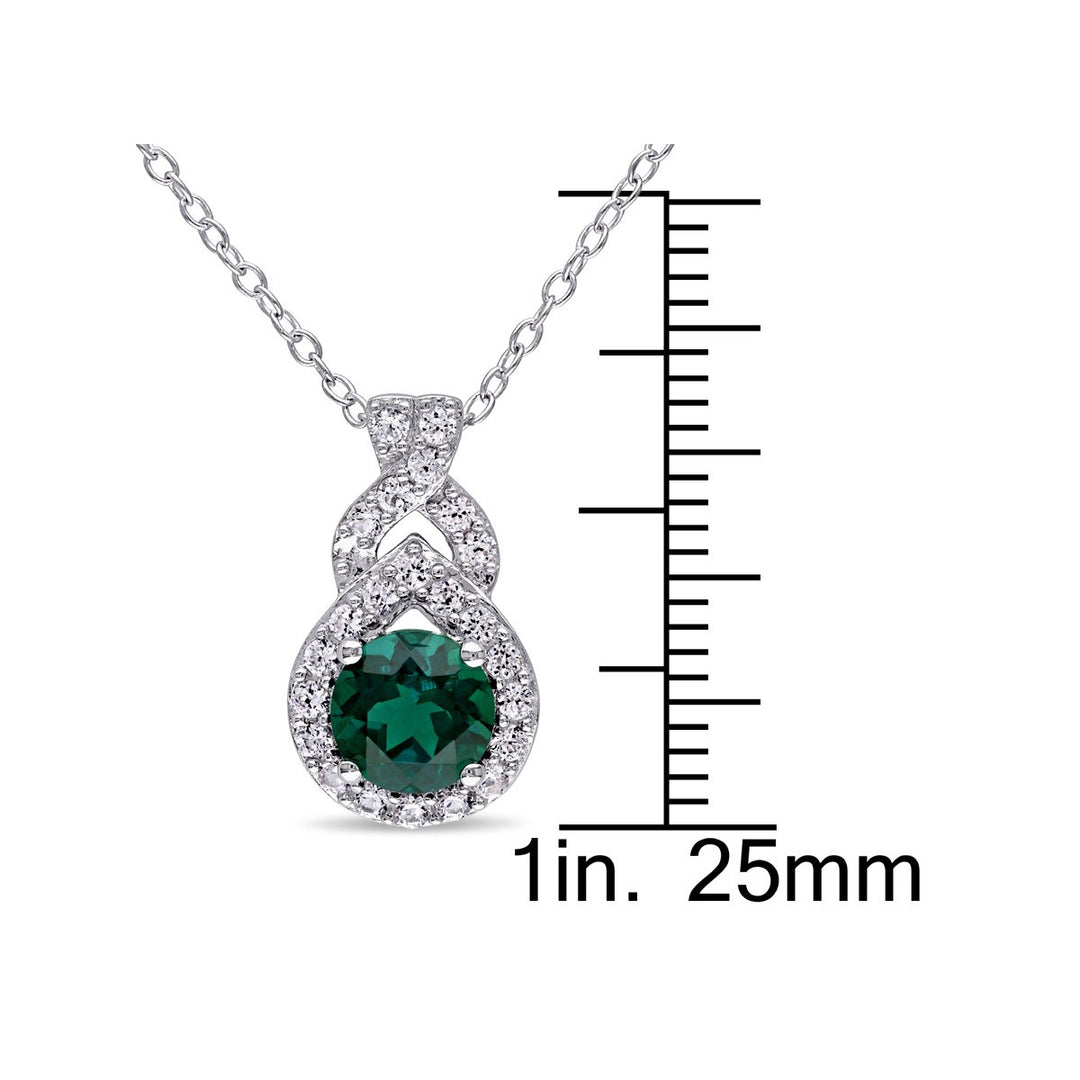 1.46 Carat (ctw) Lab-Created Emerald and White Sapphire TearDrop Pendant Necklace in Sterling Silver with Chain Image 3