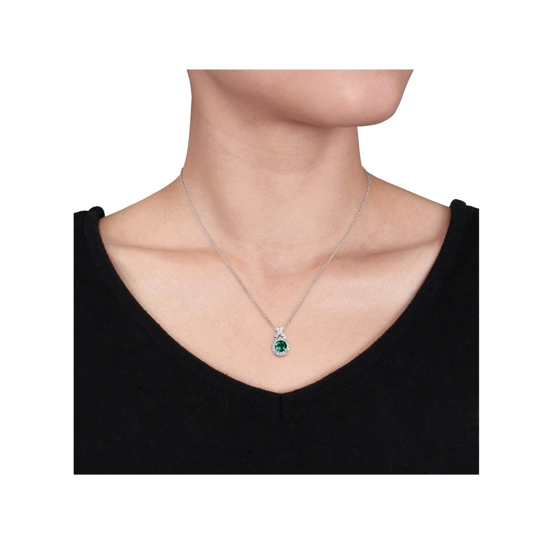 1.46 Carat (ctw) Lab-Created Emerald and White Sapphire TearDrop Pendant Necklace in Sterling Silver with Chain Image 4