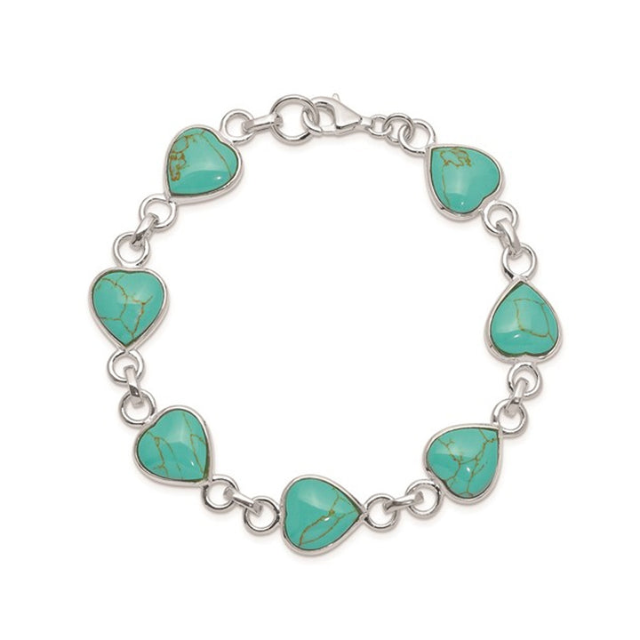 Sterling Silver Heart-shaped Turquoise Bracelet (7.00 Inches) Image 1