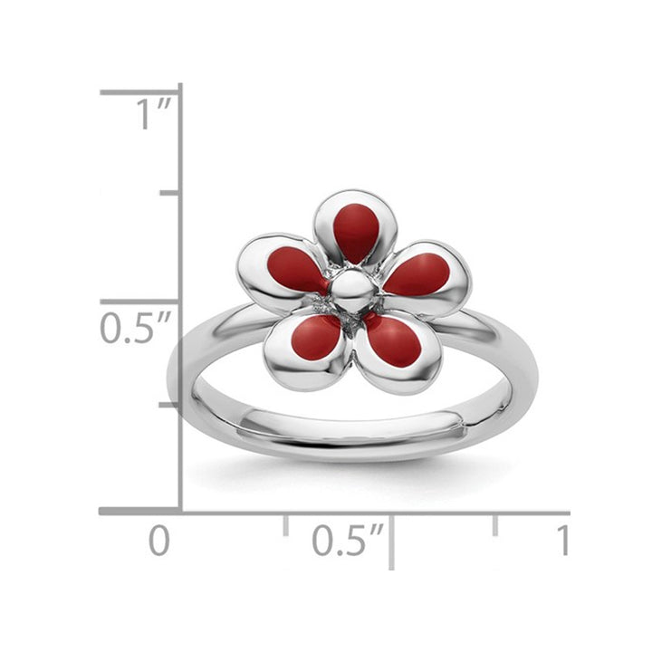 Sterling Silver Flower Ring with Red Enamel Image 4