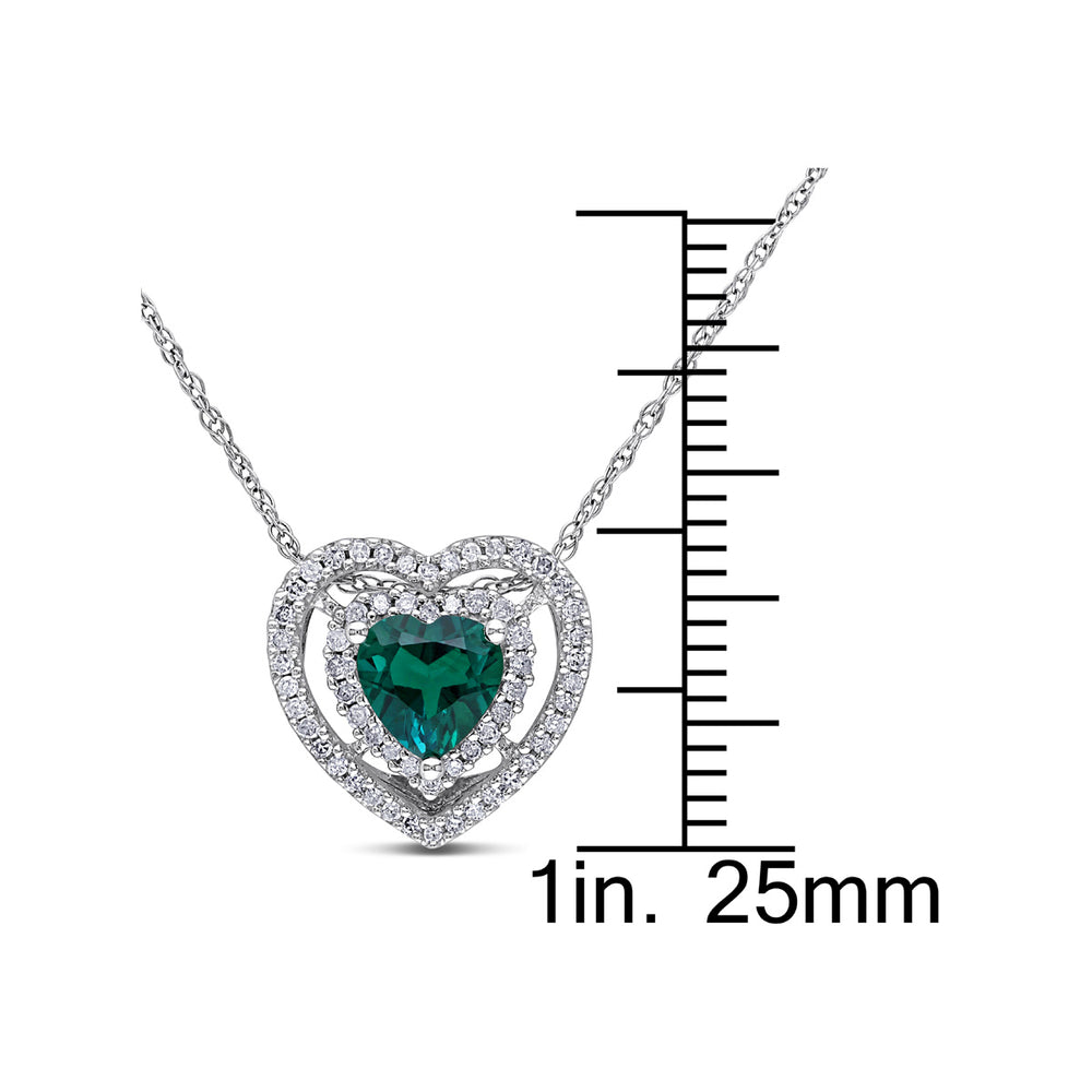 3/4 Carat (ctw) Lab-Created Emerald Heart Pendant Necklace in 10K White Gold with Diamonds and Chain Image 2