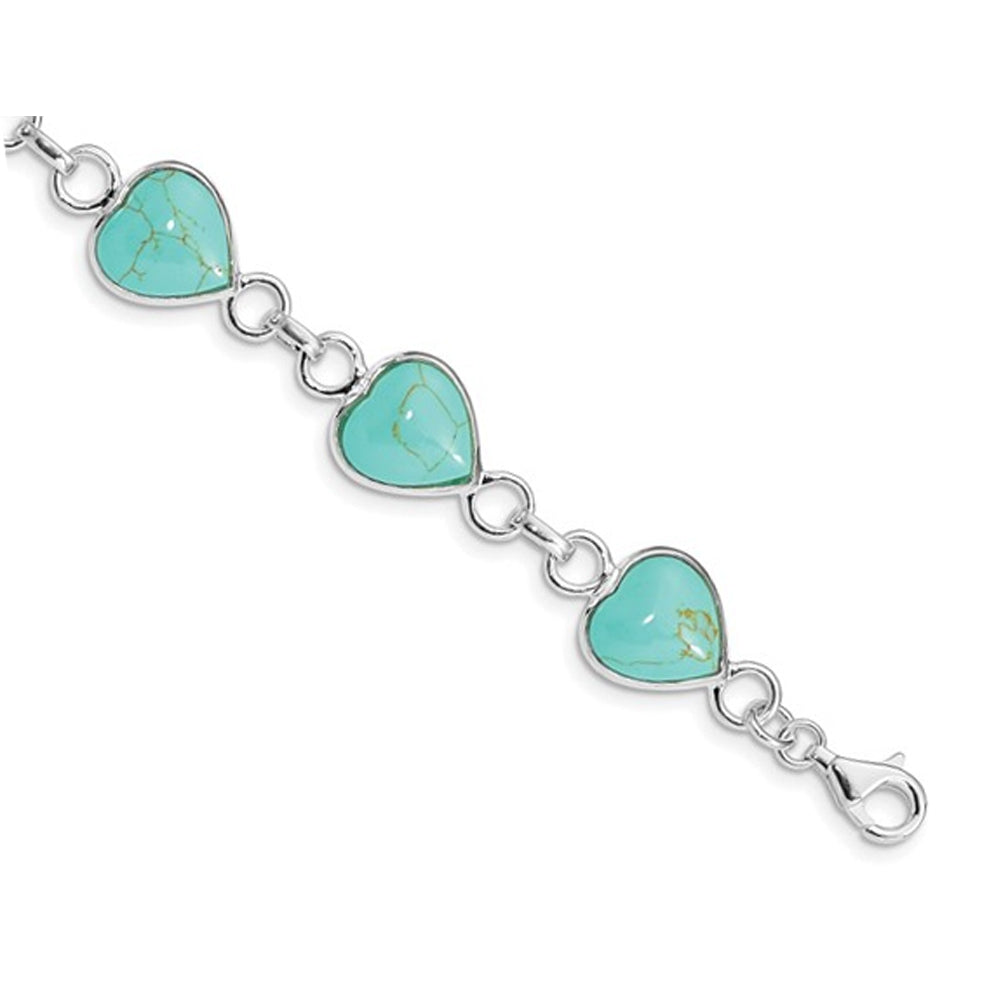 Sterling Silver Heart-shaped Turquoise Bracelet (7.00 Inches) Image 4