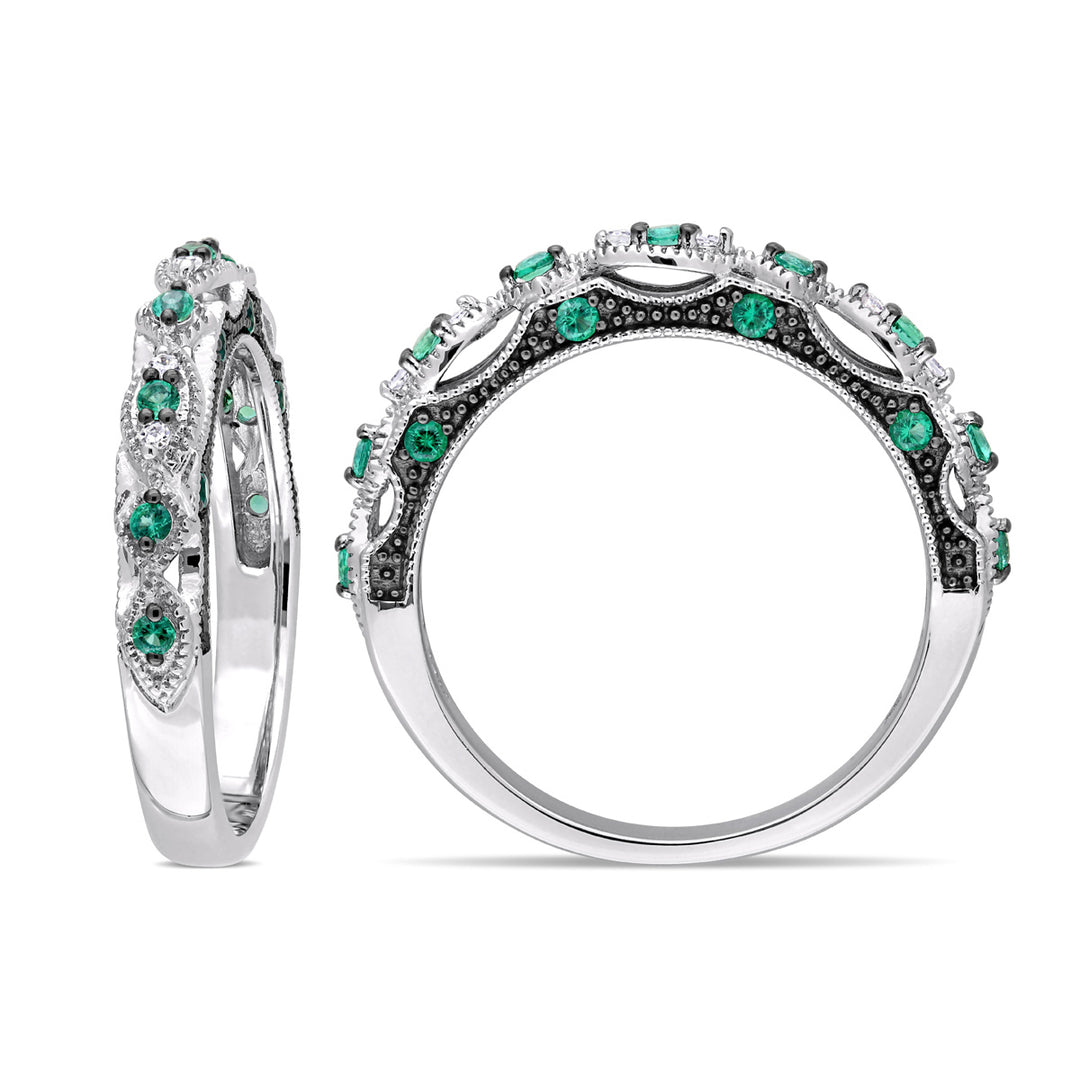 1/5 Carat (ctw) Lab-Created Emerald Anniversary Band Ring in 10K White Gold Image 4
