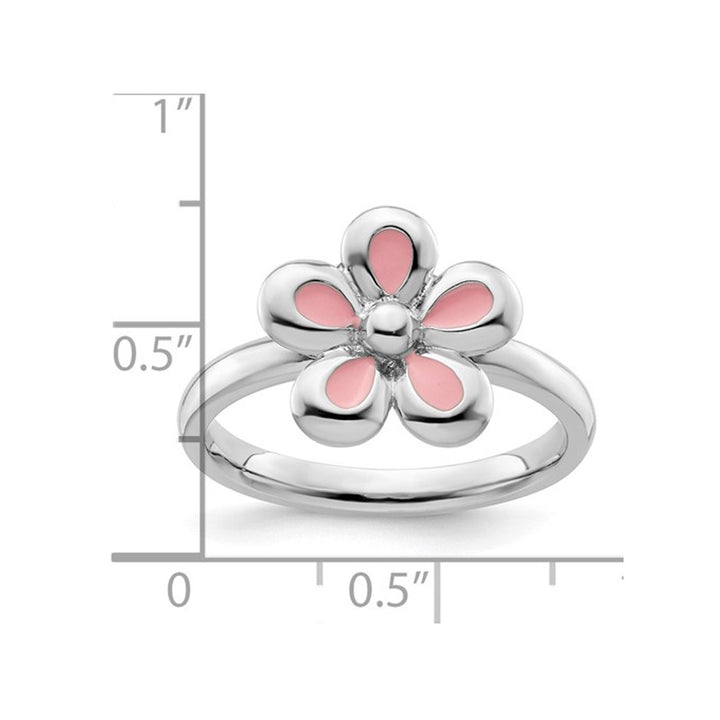 Sterling Silver Flower Ring with Pink Enamel Image 3