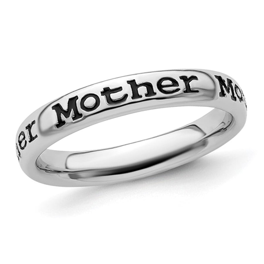 Sterling Silver Black Enameled Mother Band Ring Image 1