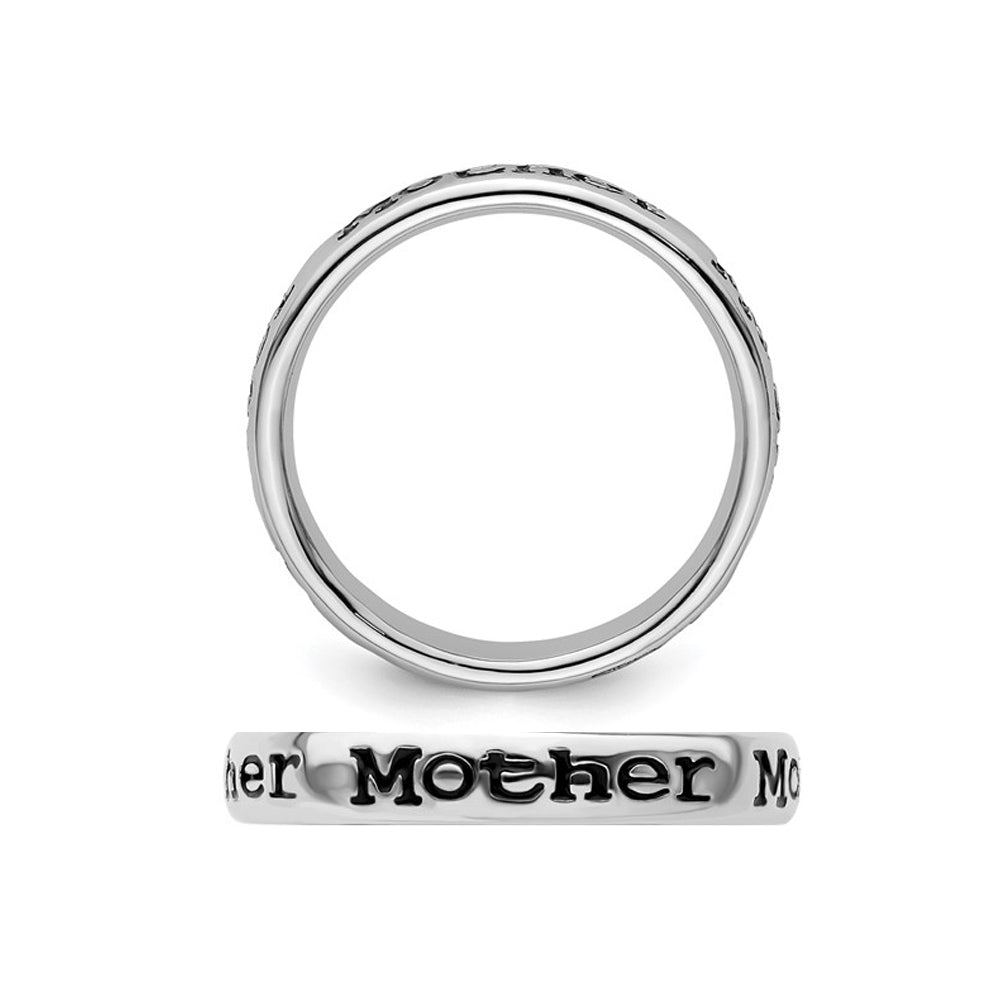 Sterling Silver Black Enameled Mother Band Ring Image 2