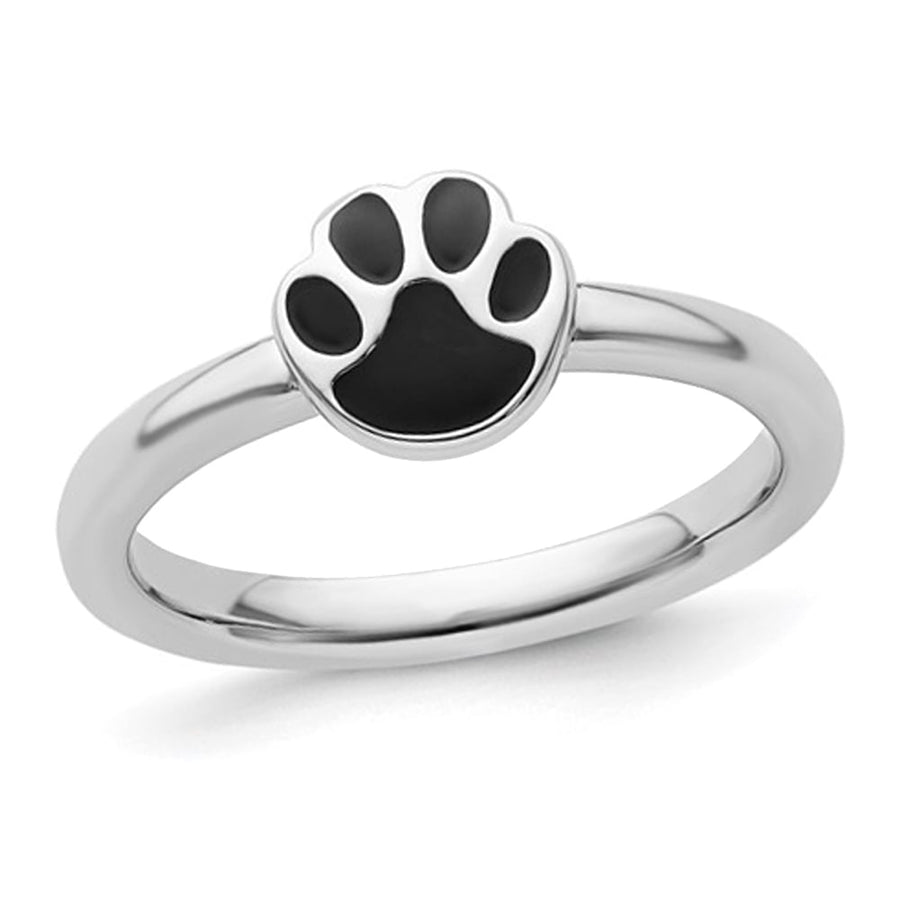 Sterling Silver Black Enamel Pawprint Ring Image 1