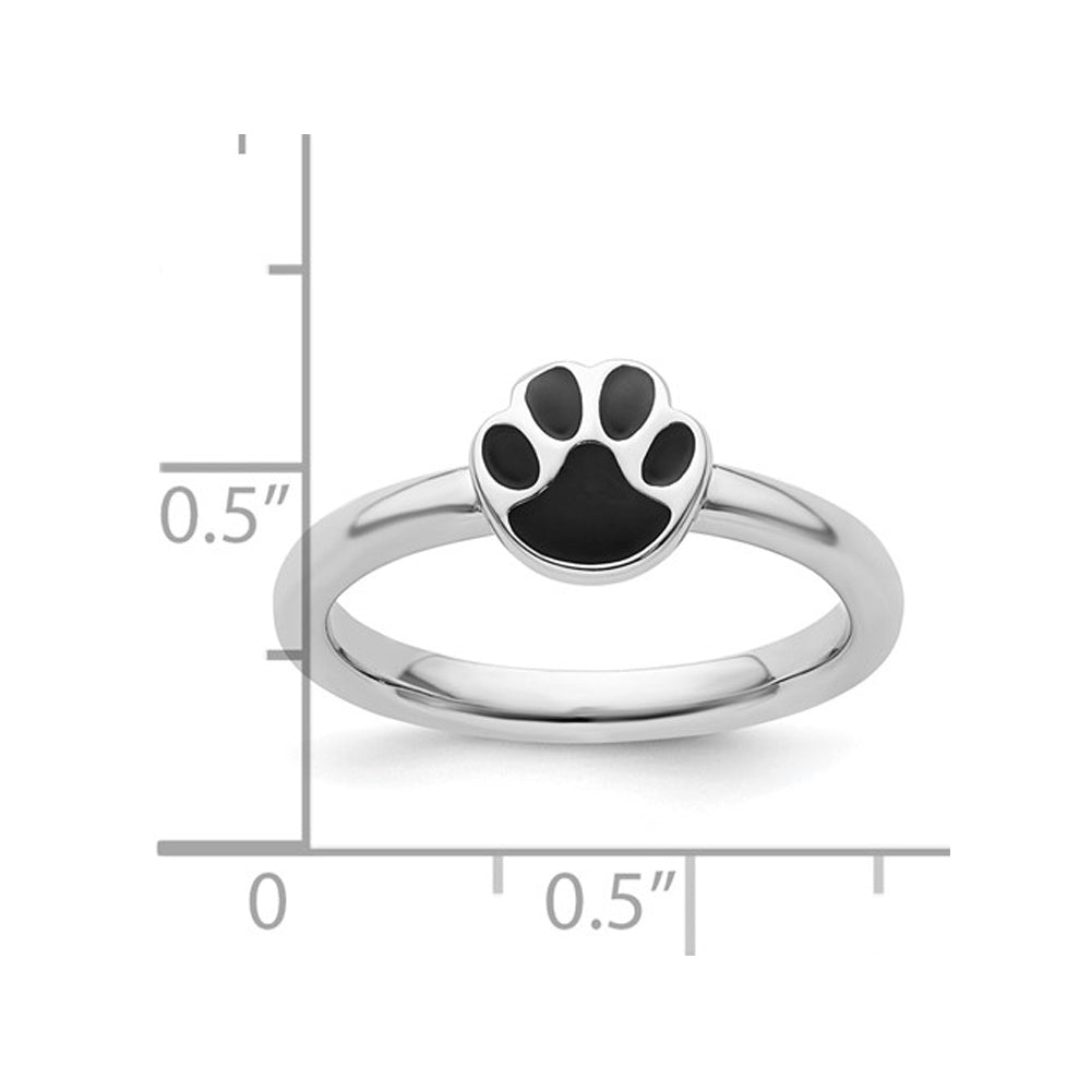 Sterling Silver Black Enamel Pawprint Ring Image 2