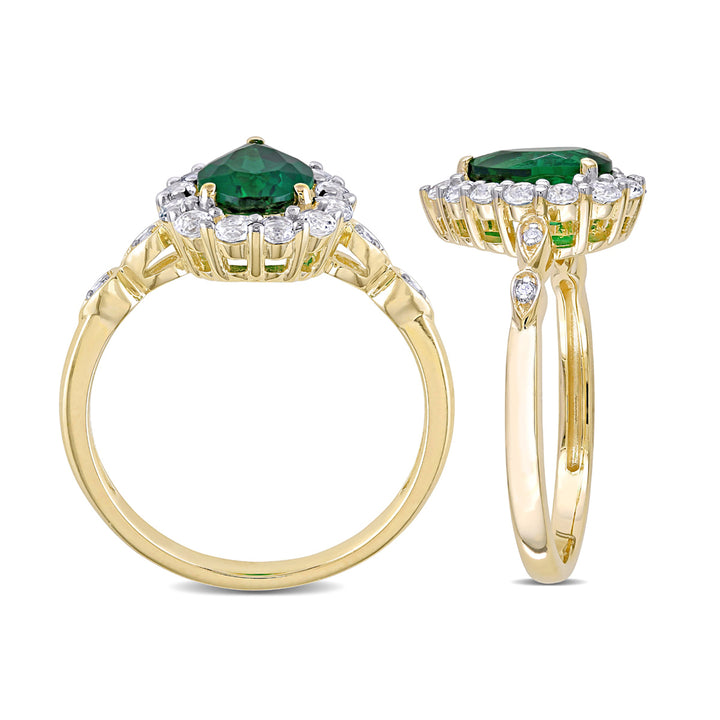 1.67 Carat (ctw) Lab-Created Green Emerald and White Topaz Halo Ring in 10K Yellow Gold Image 3