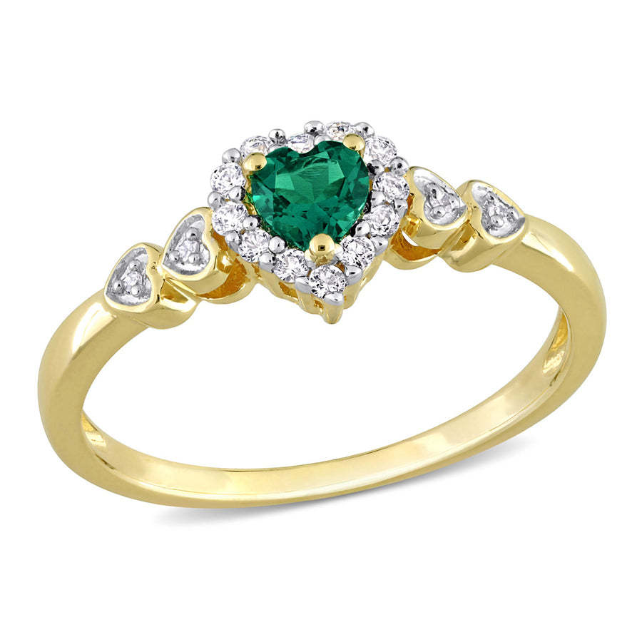1/3 Carat (ctw) Lab-Created Emerald Heart Ring with Lab-Created Whjte Sapphires in Yellow Plated Sterling Silver Image 1