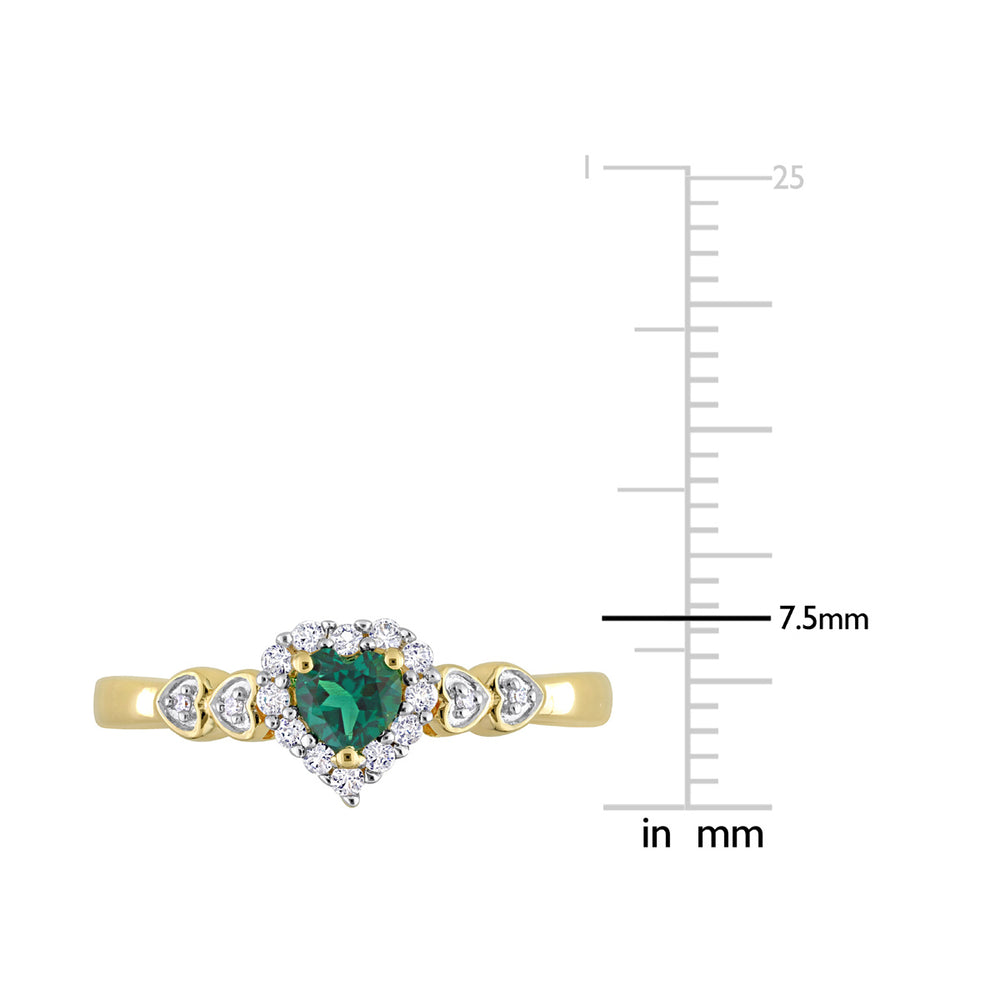 1/3 Carat (ctw) Lab-Created Emerald Heart Ring with Lab-Created Whjte Sapphires in Yellow Plated Sterling Silver Image 2