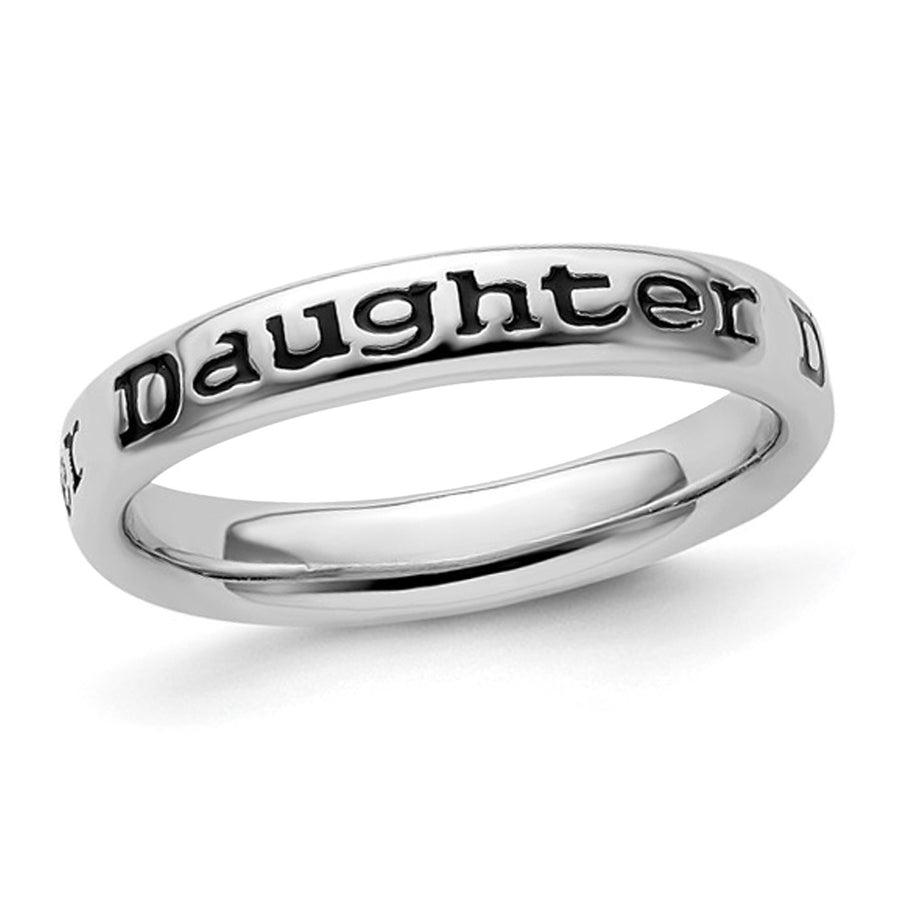 Sterling Silver Black Enameled Daughter Band Ring Image 1