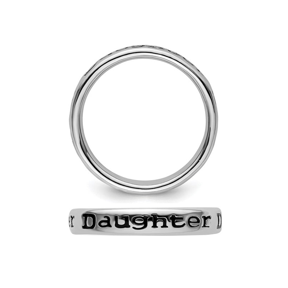Sterling Silver Black Enameled Daughter Band Ring Image 2