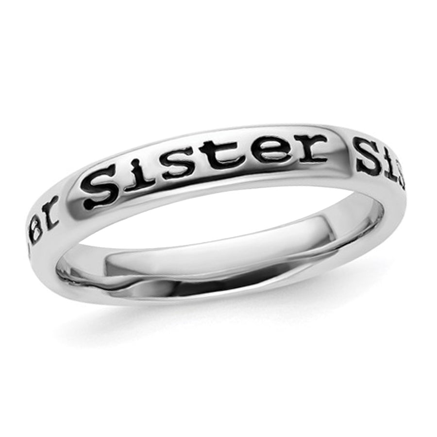 Sterling Silver Black Enameled Sister Band Ring Image 1