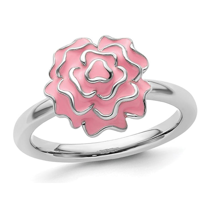 Sterling Silver Carnation Enamel Carnation Flower Ring Image 1