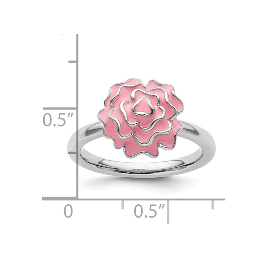 Sterling Silver Carnation Enamel Carnation Flower Ring Image 3