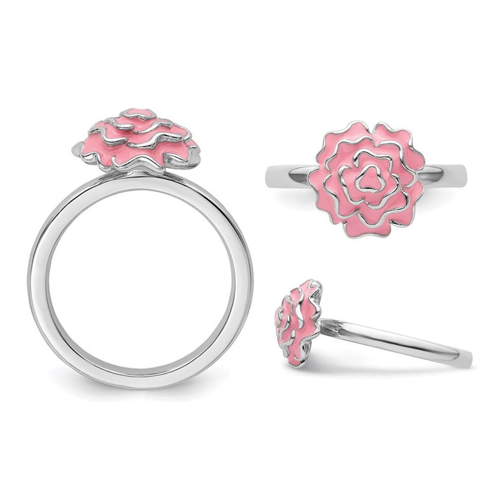 Sterling Silver Carnation Enamel Carnation Flower Ring Image 4