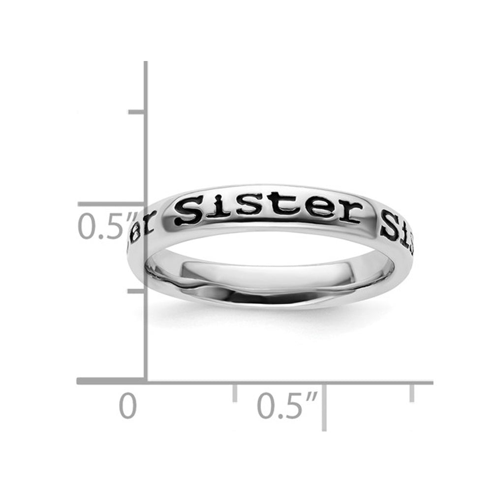 Sterling Silver Black Enameled Sister Band Ring Image 2