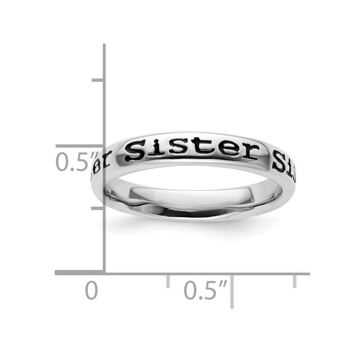 Sterling Silver Black Enameled Sister Band Ring Image 2