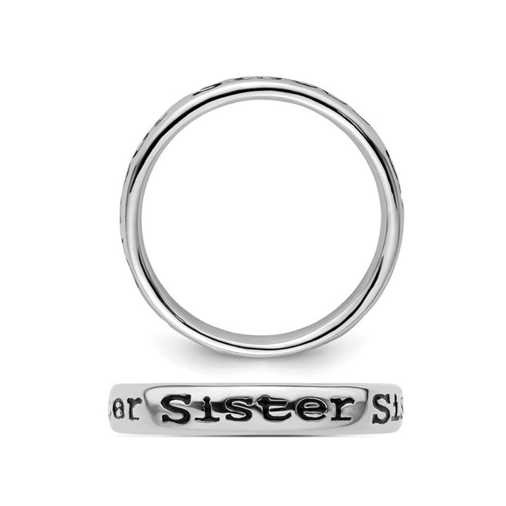 Sterling Silver Black Enameled Sister Band Ring Image 4