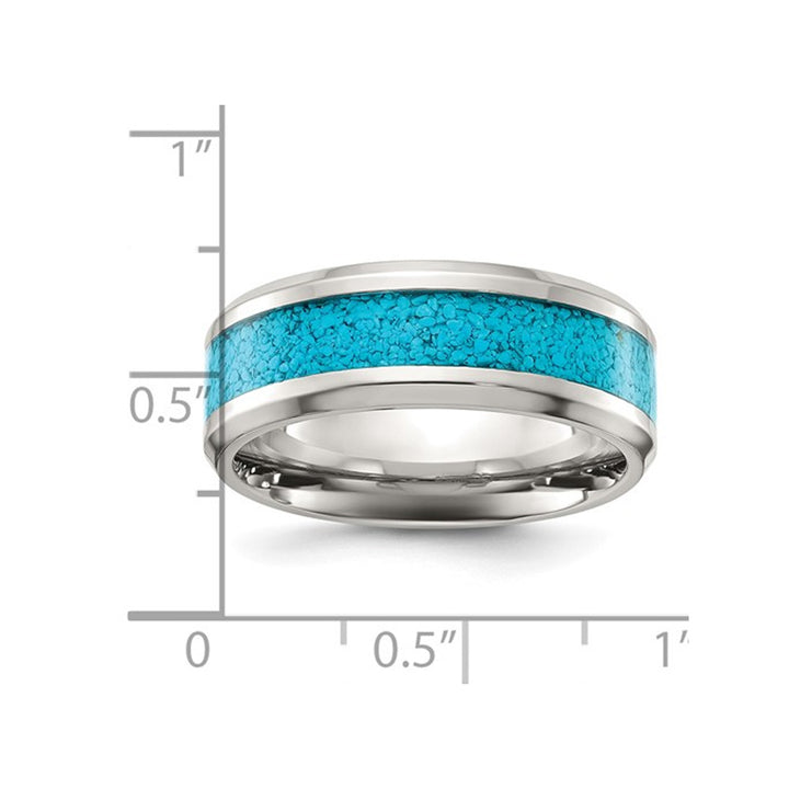 Mens Polished Titanium Band Ring with Turquoise Inlay (8mm) Image 4