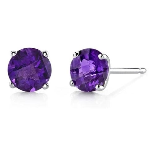 14k White Gold Plated 3 Carat Round Created Amethyst Sapphire Stud Earrings Image 1