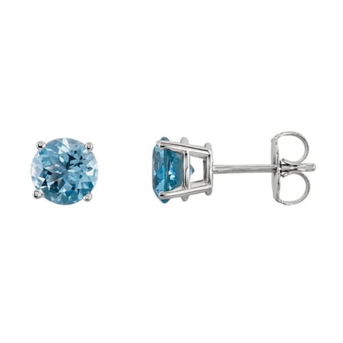 10k White Gold Plated 1-2 Carat Round Created Aquamarine Sapphire Stud Earrings Image 1