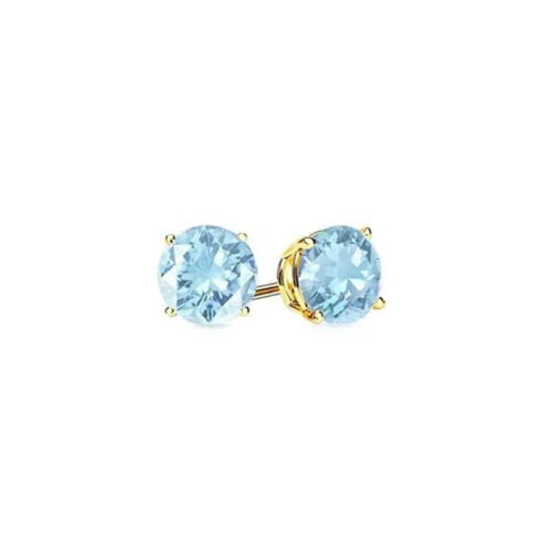 10k Yellow Gold Plated 1-2 Carat Round Created Aquamarine Sapphire Stud Earrings Image 1