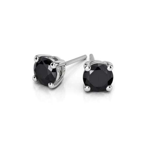 14k White Gold Plated 4 Carat Round Created Black Sapphire Stud Earrings Image 1