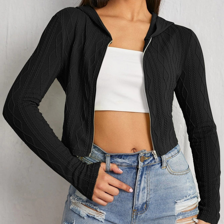 Cable Knit Zipper Crop Hoodie Image 1