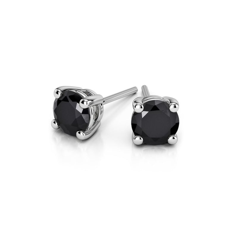 14k White Gold Plated 1-2 Carat Round Created Black Sapphire Stud Earrings Image 1