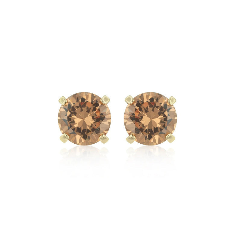 14k Yellow Gold Plated 3 Carat Round Created Champagne Sapphire Stud Earrings Image 1