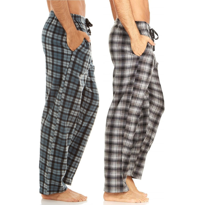 DARESAY Microfleece Mens PJ Plaid Pajama Pants with Pockets 2 PACKS Image 3