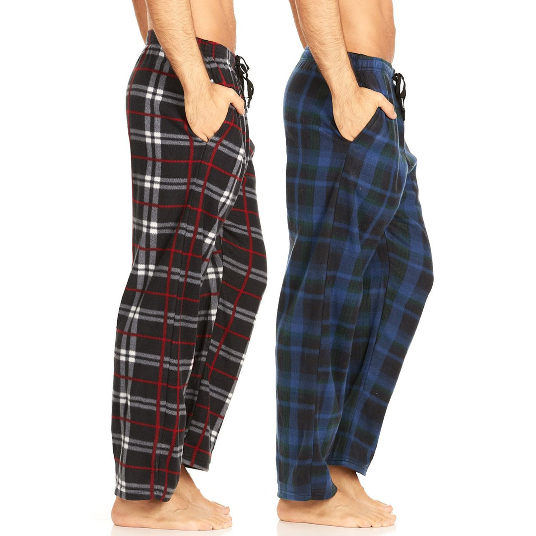 DARESAY Microfleece Plaid Pajama Pants Men 2 Pack with Pockets Adjustable Waist Image 1