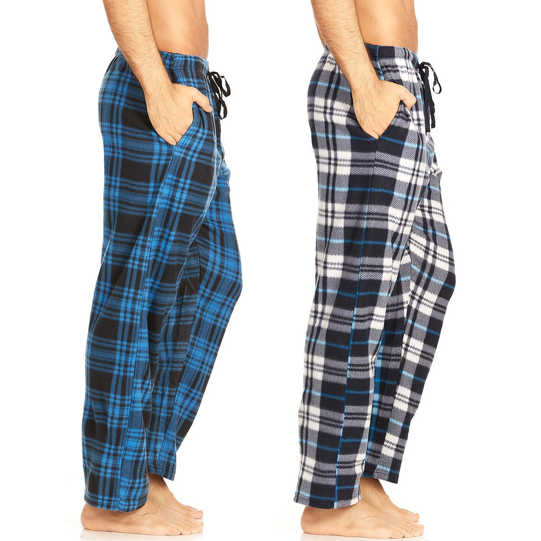 DARESAY Microfleece Plaid Pajama Pants Men 2 Pack with Pockets Adjustable Waist Image 4