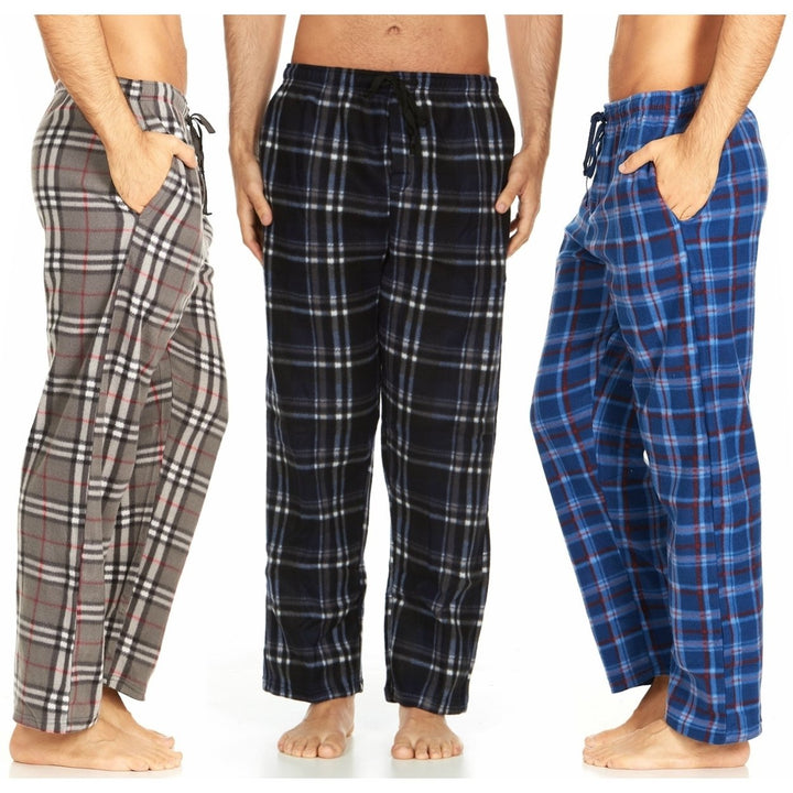 DARESAY Mens Microfleece Plaid Pajama Pants with Pockets 3 Pack Adjustable Fit Image 2