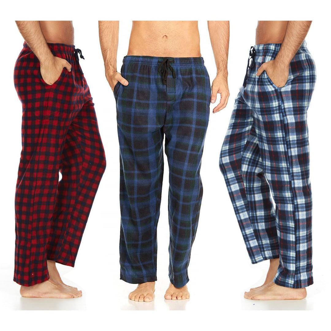 DARESAY Mens Microfleece Plaid Pajama Pants with Pockets 3 Pack Adjustable Fit Image 3